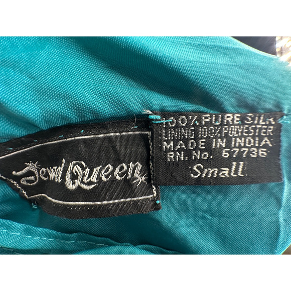 Nordstrom 2-Piece S Beaded SILK Suit SET Sequin Jacket Pull On Skirt Teal Blue - Picture 8 of 12